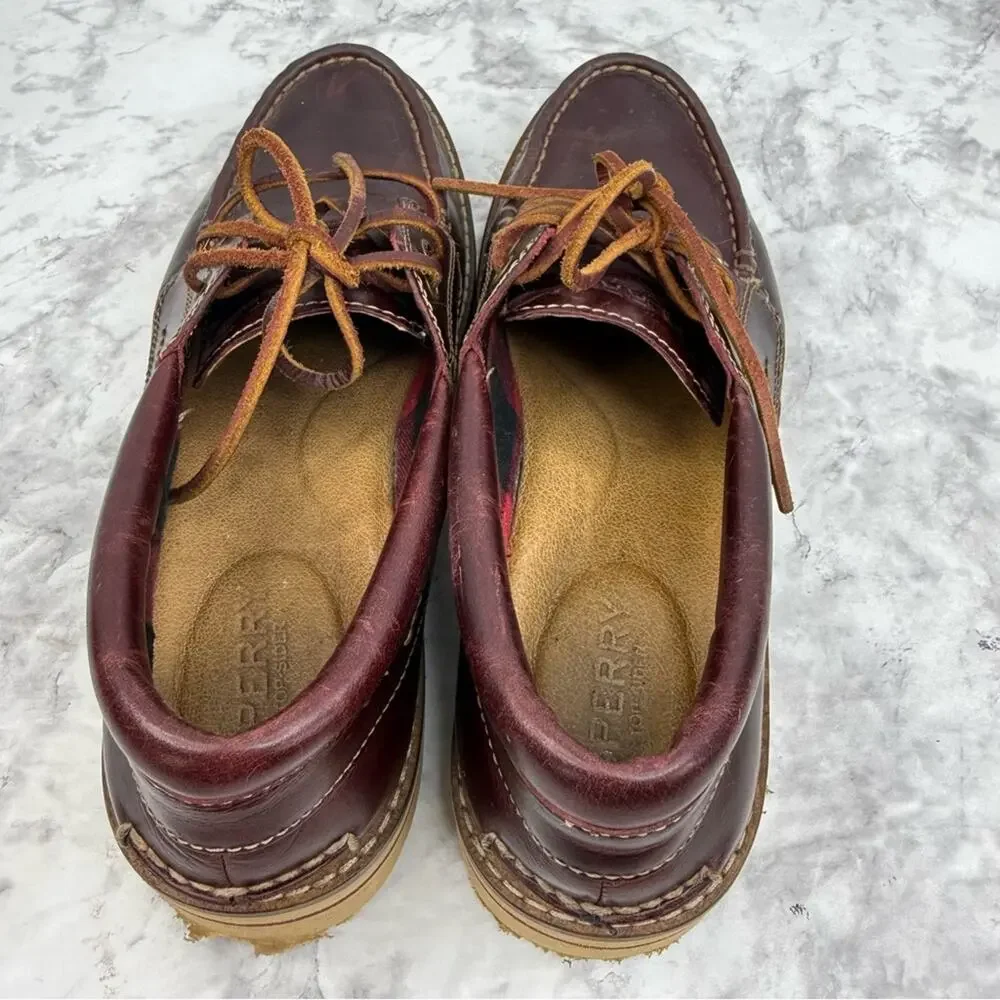 SPERRY Top-Sider 3-eye Dark Brown Leather Lug Moc Toe Boat Shoes Women’s Sz 8
